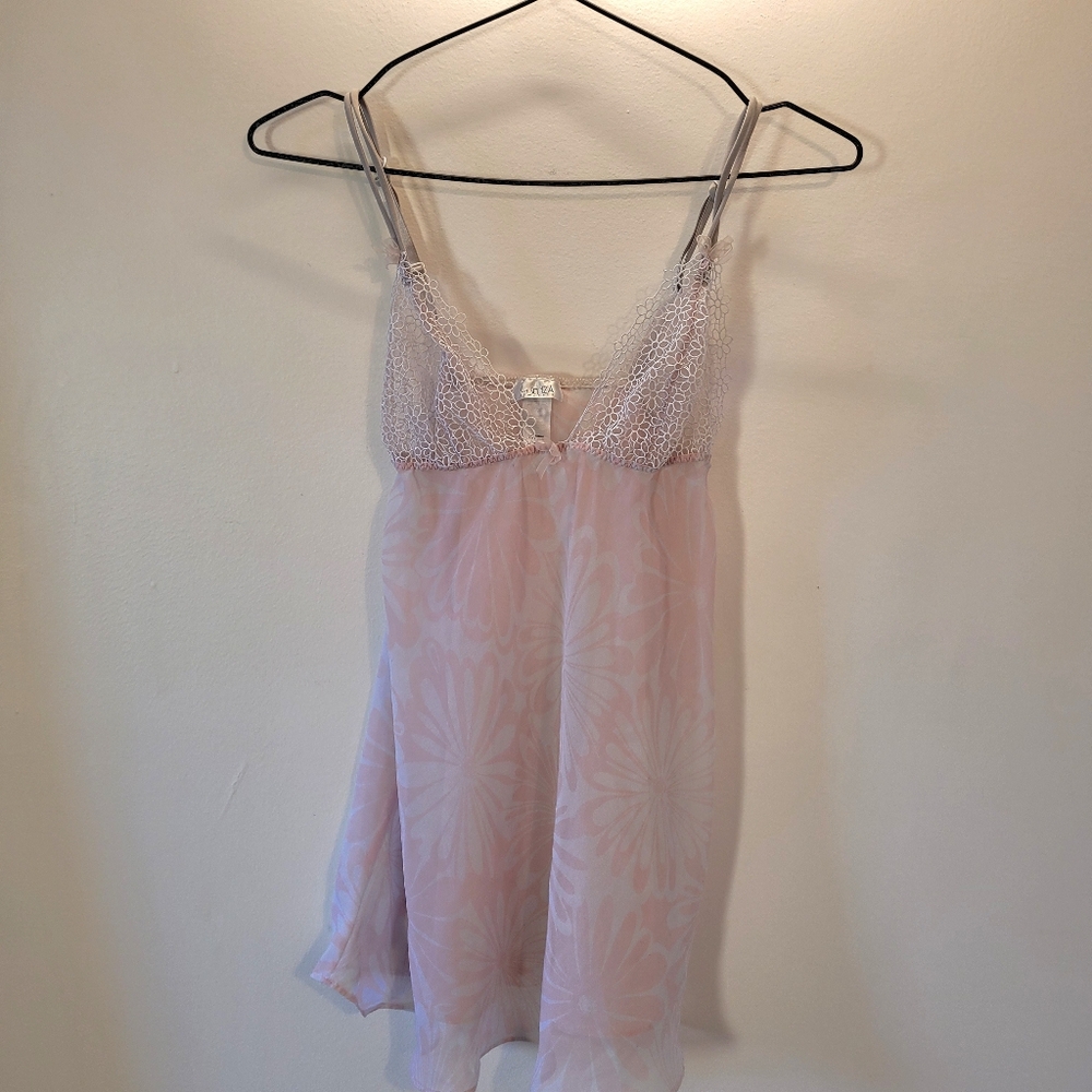 La Senza Vintage Y2k Floral Sheer Pink White Light Gray Babydoll - S